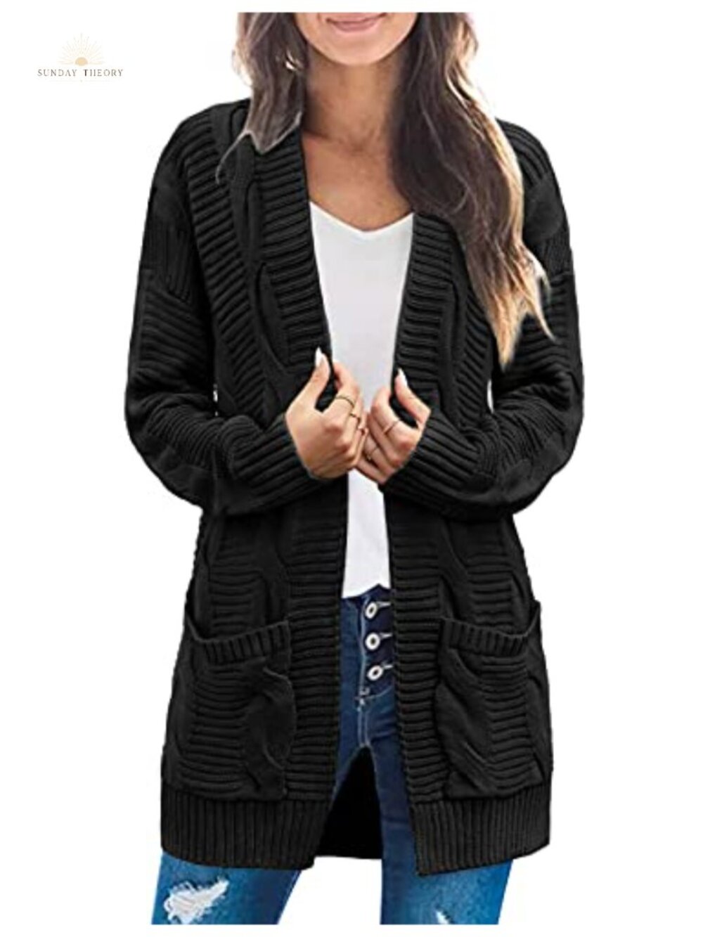 MEROKEETY Women's Cable Knit Open Front Cardigan Sweater Fall Outerwear